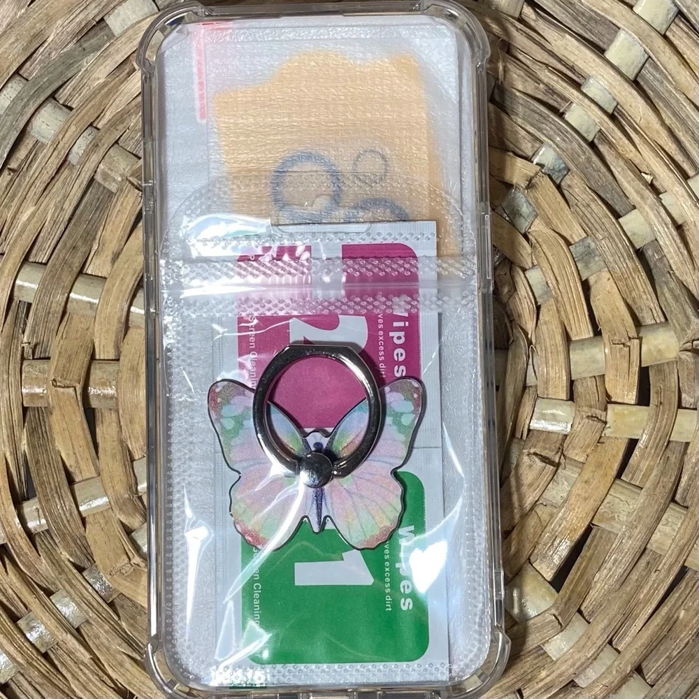 Roseparrot iPhone 14 Pastel Peony Phone Case and Butterfly‎ Ring Holder